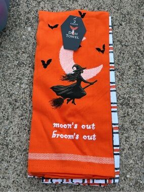 Halloween Orange Witch Print dish towels set of 2-NWT!